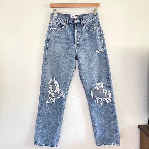 Agolde 90s Mid Rise Loose Fit Jean Distressed Denim Ripped Knee Fall Out 26 - Picture 5 of 16